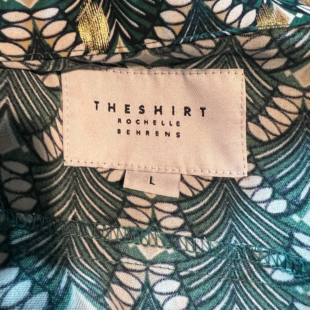 The shirt shirt dress- teal and gold pattern size large